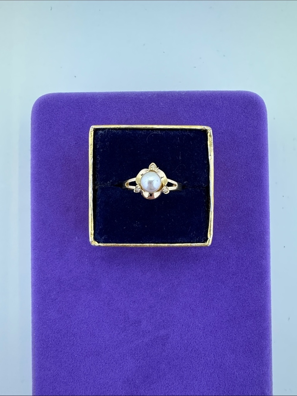 💛 Vintage Gold Plated Pearl Flower CZ Ring | Mermaidcore Whimsical Fairytale